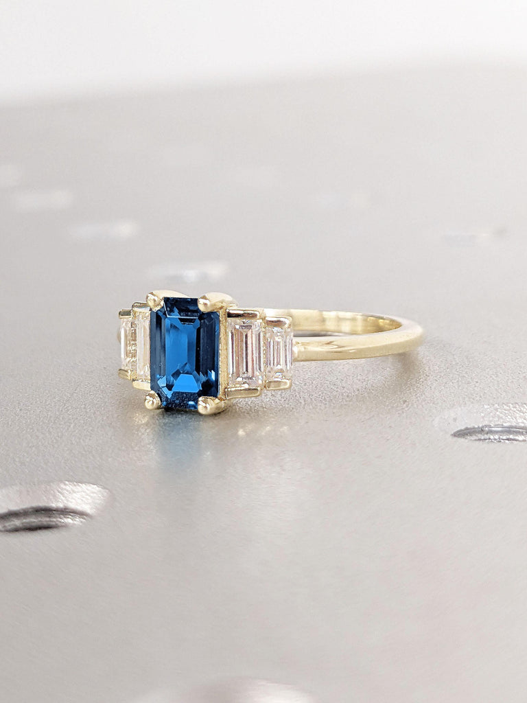 Sapphire Wedding Anniversary Ring for Wife | September Birthstone Ring Birthday Gift | Yellow Gold Engagement Ring, Lab Diamond Cluster Ring
