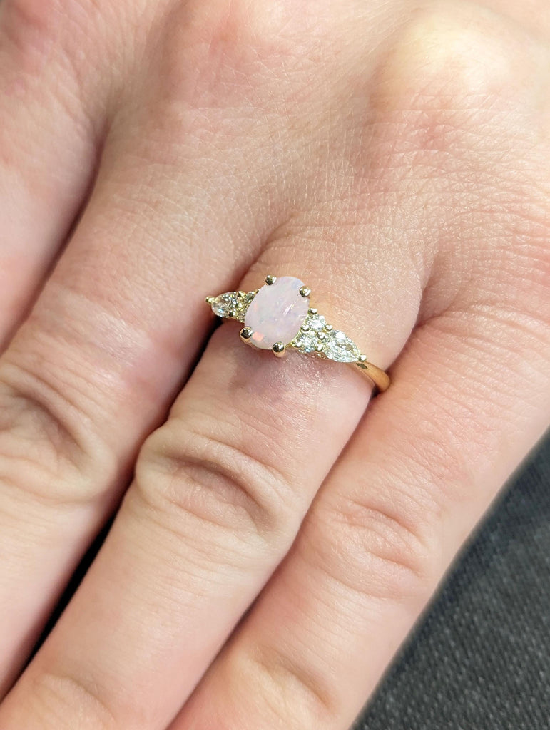 Art Deco Natural Opal Ring | 14k Gold Engagement Ring | Oval Engagement Ring
