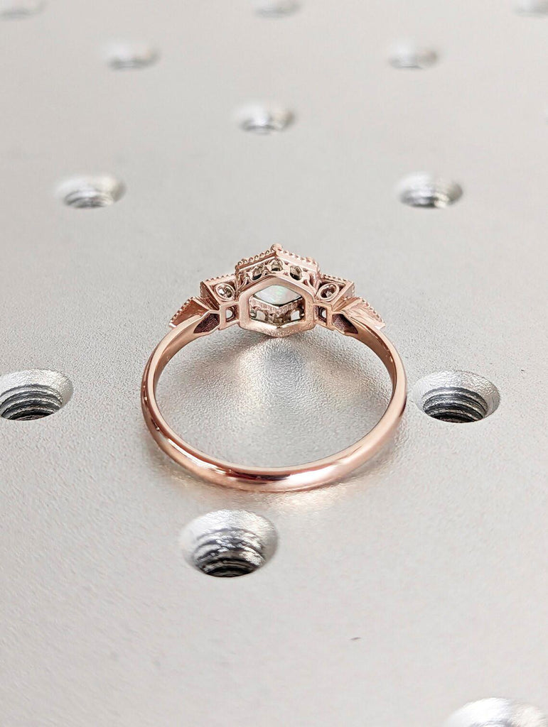 Natural Opal Promise Ring Rose Gold | Round Vintage Engagement Ring | Art Deco Ring | Moonstone Gemstone Statement Ring | Anniversary Gift