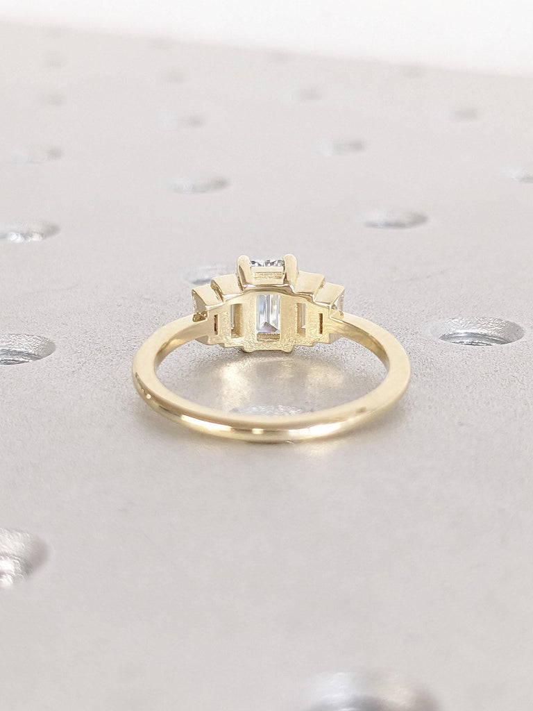 Certified IGI Diamond Ring | Emerald cut Lab Created Diamond Cluster Engagement Ring | Real Yellow Gold Ring | Unique Dainty Proposal Ring