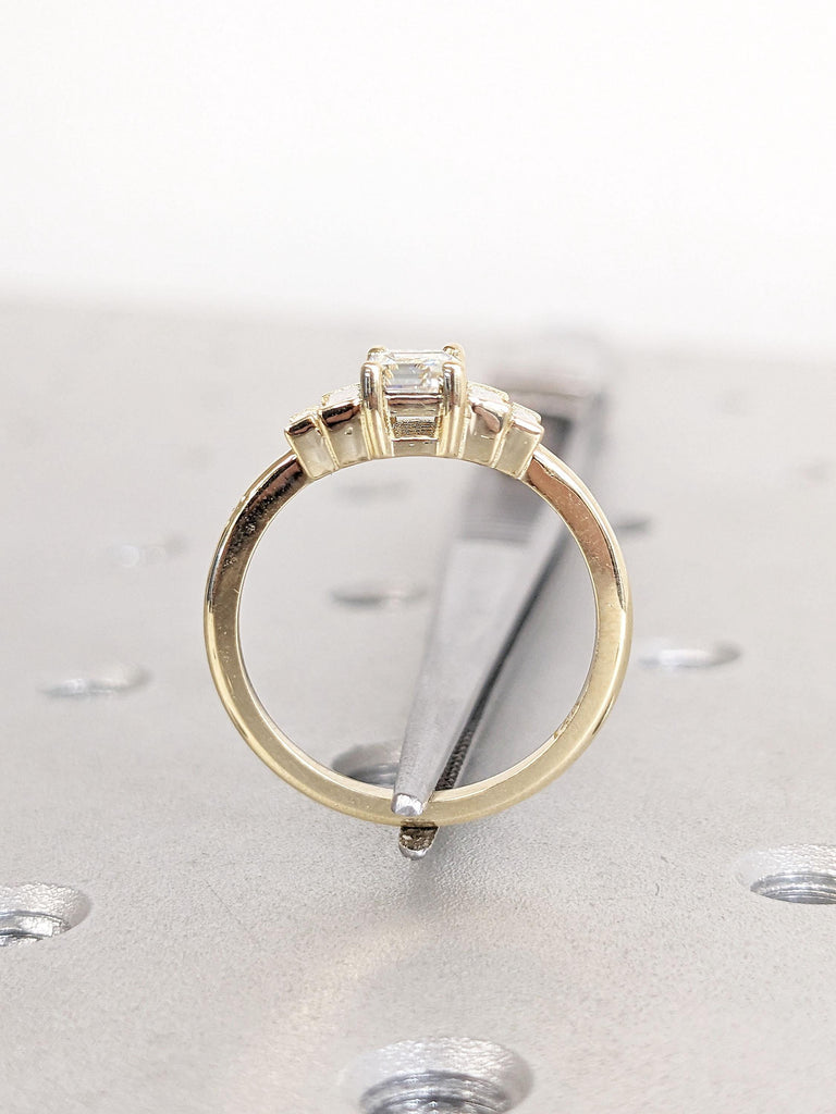 Certified IGI Diamond Ring | Emerald cut Lab Created Diamond Cluster Engagement Ring | Real Yellow Gold Ring | Unique Dainty Proposal Ring