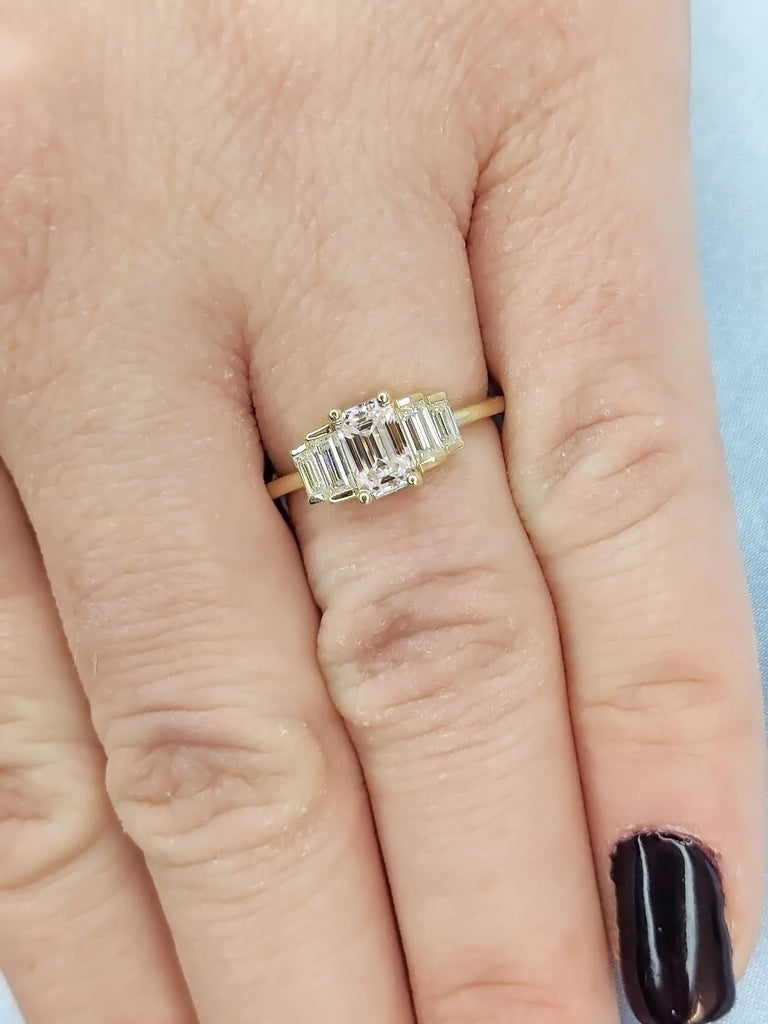 Baguette cut Man Made Diamond Cluster Ring | Multi Stone Engagement Ring | Art Deco Promise Anniversary Ring | Certified Lab Diamond