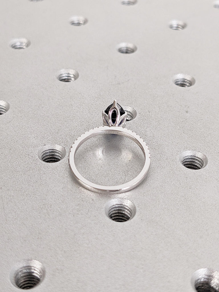 Pear Cut Lab Sapphire Engagement Ring, 14k White Gold Promise Rings for Women, Diamond Half Eternity Ring, Blue Sapphire Ring, Bridal Gift