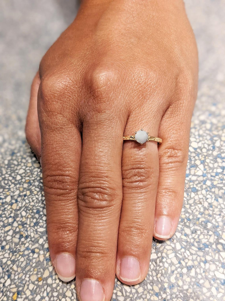 Vintage Opal Engagement Ring | 18k Rose Gold Rings for Women | 0.5ct Round cut Natural Opal Ring | Filigree Wedding Ring | Promise Ring