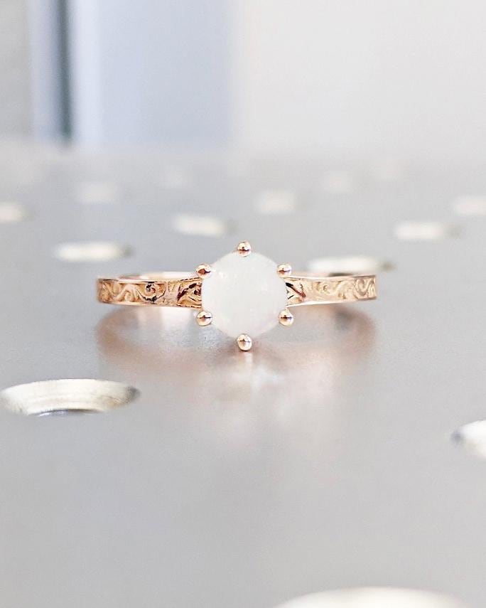 Round cut White Opal Engagement Ring | 18k Rose Gold Opal Ring | Vintage Promise Anniversary Ring