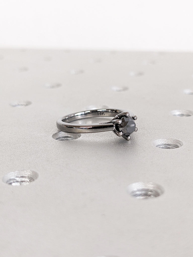 14k Black Gold Wedding Rings for Women | Vintage Round Black Diamond Ring | Hidden Diamond Anniversary Ring | Minimalist Ring | Gift for Her