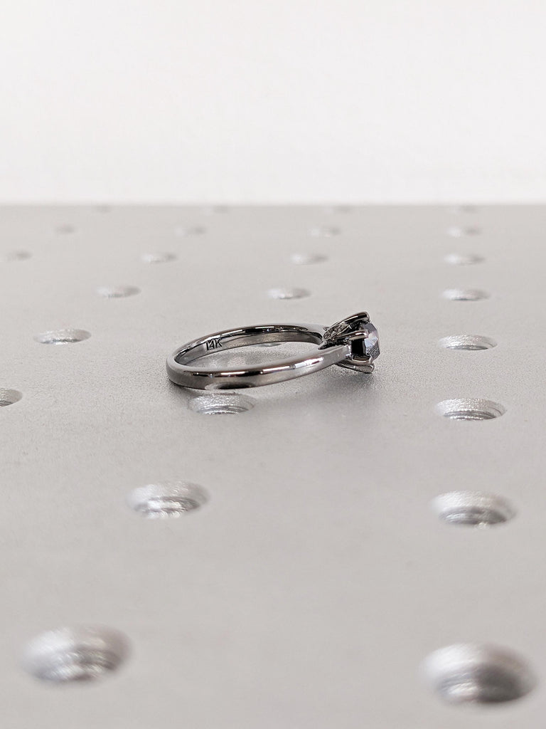 14k Black Gold Wedding Rings for Women | Vintage Round Black Diamond Ring | Hidden Diamond Anniversary Ring | Minimalist Ring | Gift for Her