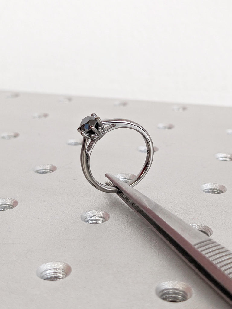 14k Black Gold Wedding Rings for Women | Vintage Round Black Diamond Ring | Hidden Diamond Anniversary Ring | Minimalist Ring | Gift for Her