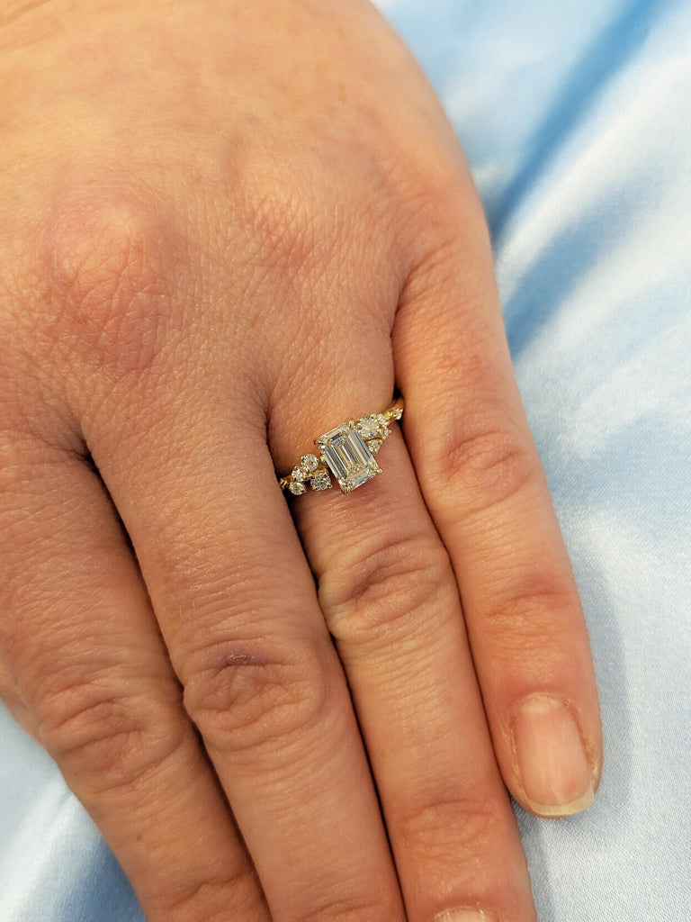 Lab Grown Diamond Engagement Ring | Unique 14K Yellow Gold Snowdrift Anniversary Ring | Art Deco Diamond Cluster Ring | Wedding Gift for Her