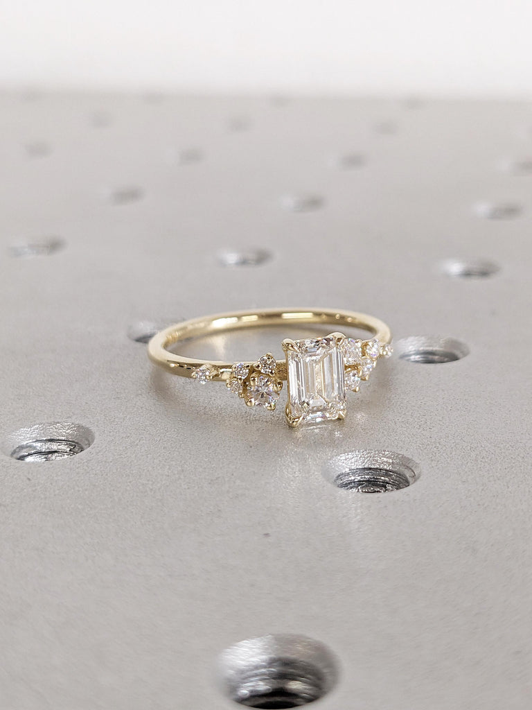 Lab Grown Diamond Engagement Ring | Unique 14K Yellow Gold Snowdrift Anniversary Ring | Art Deco Diamond Cluster Ring | Wedding Gift for Her