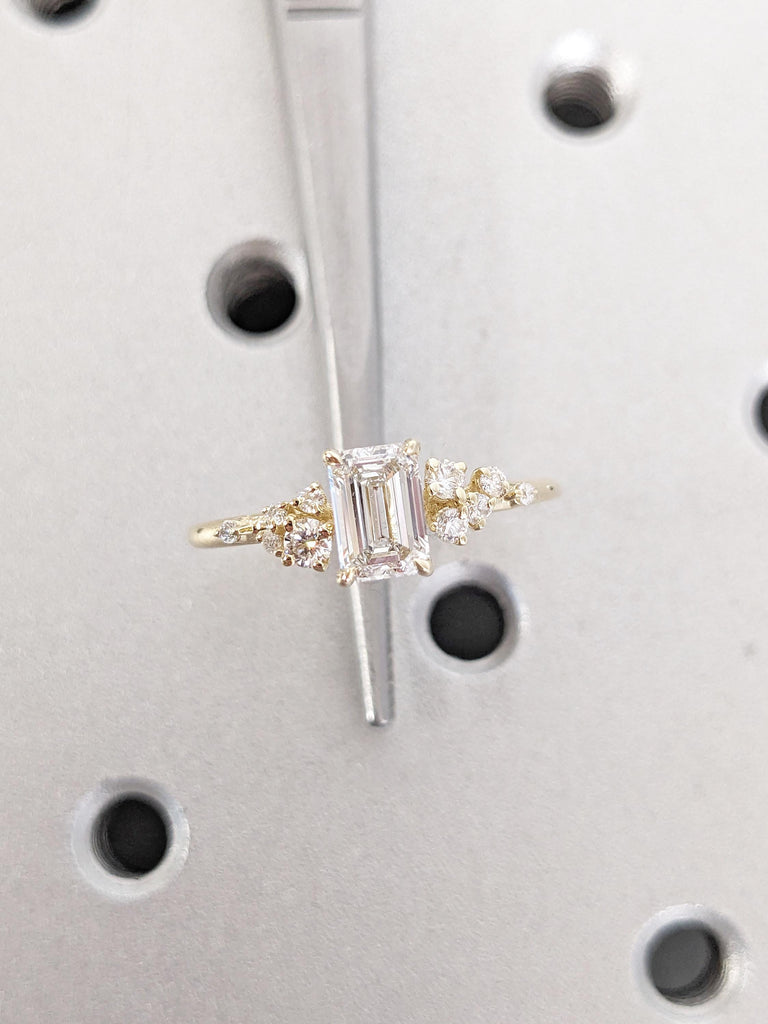 Lab Grown Diamond Engagement Ring | Unique 14K Yellow Gold Snowdrift Anniversary Ring | Art Deco Diamond Cluster Ring | Wedding Gift for Her