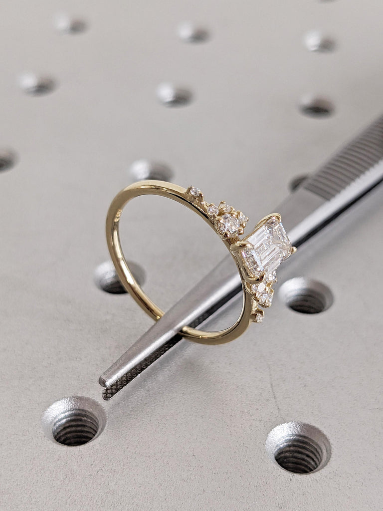 Lab Grown Diamond Engagement Ring | Unique 14K Yellow Gold Snowdrift Anniversary Ring | Art Deco Diamond Cluster Ring | Wedding Gift for Her
