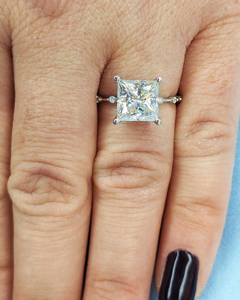 Unique Engagement Ring Princess Cut Moissanite Ring, Square Engagement Ring, Princess Square Engagement Ring, White Gold Dainty Promise Ring