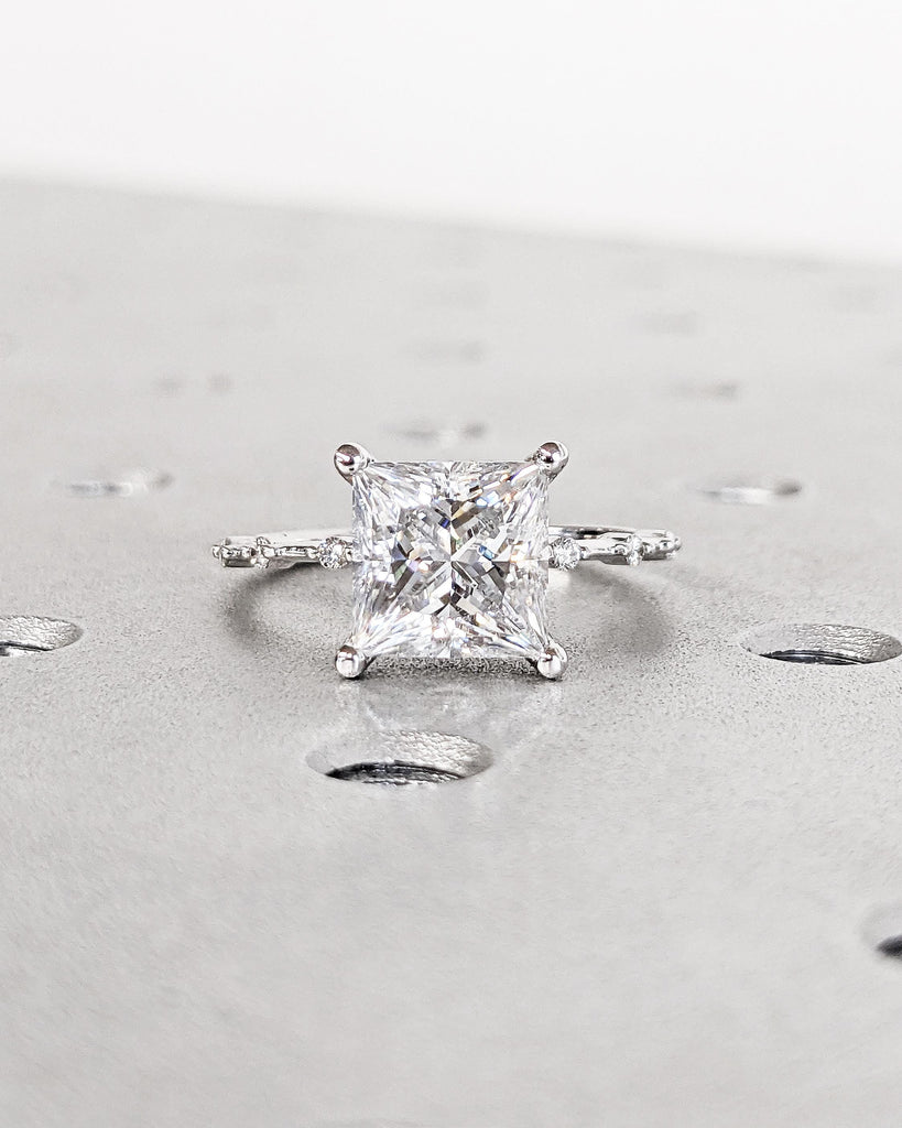 Unique Engagement Ring Princess Cut Moissanite Ring, Square Engagement Ring, Princess Square Engagement Ring, White Gold Dainty Promise Ring