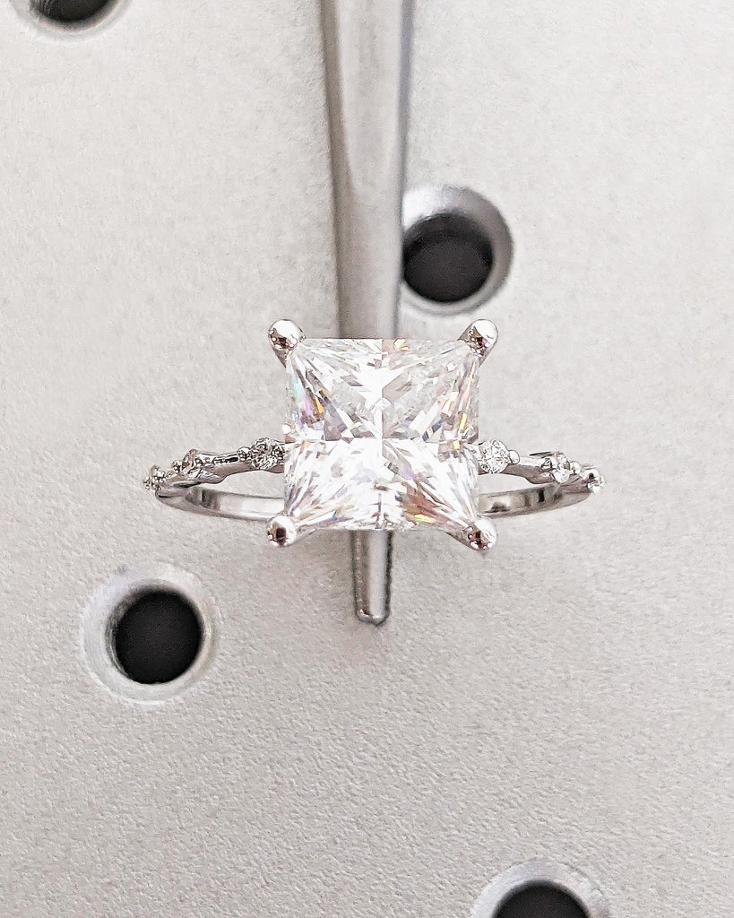 Unique Engagement Ring Princess Cut Lab Diamond Ring, Square Engagement Ring, Princess Square Engagement Ring White Gold Dainty Promise Ring