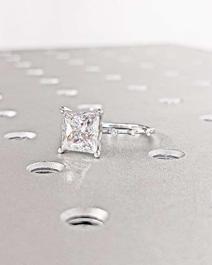 Unique Engagement Ring Princess Cut Lab Diamond Ring, Square Engagement Ring, Princess Square Engagement Ring White Gold Dainty Promise Ring