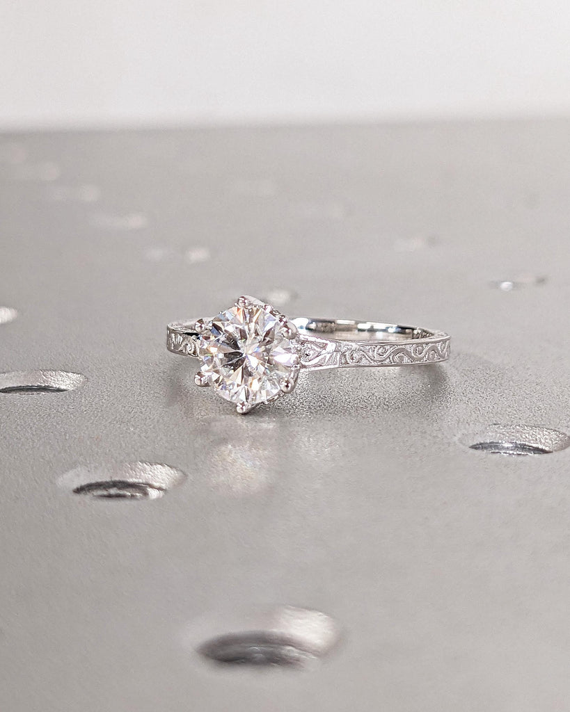 Vintage Engagement Ring Lab Grown Diamond Engagement Ring Art Deco Hidden Halo Ring Prong Set Anniversary Unique Ring Hand Carved Filigree