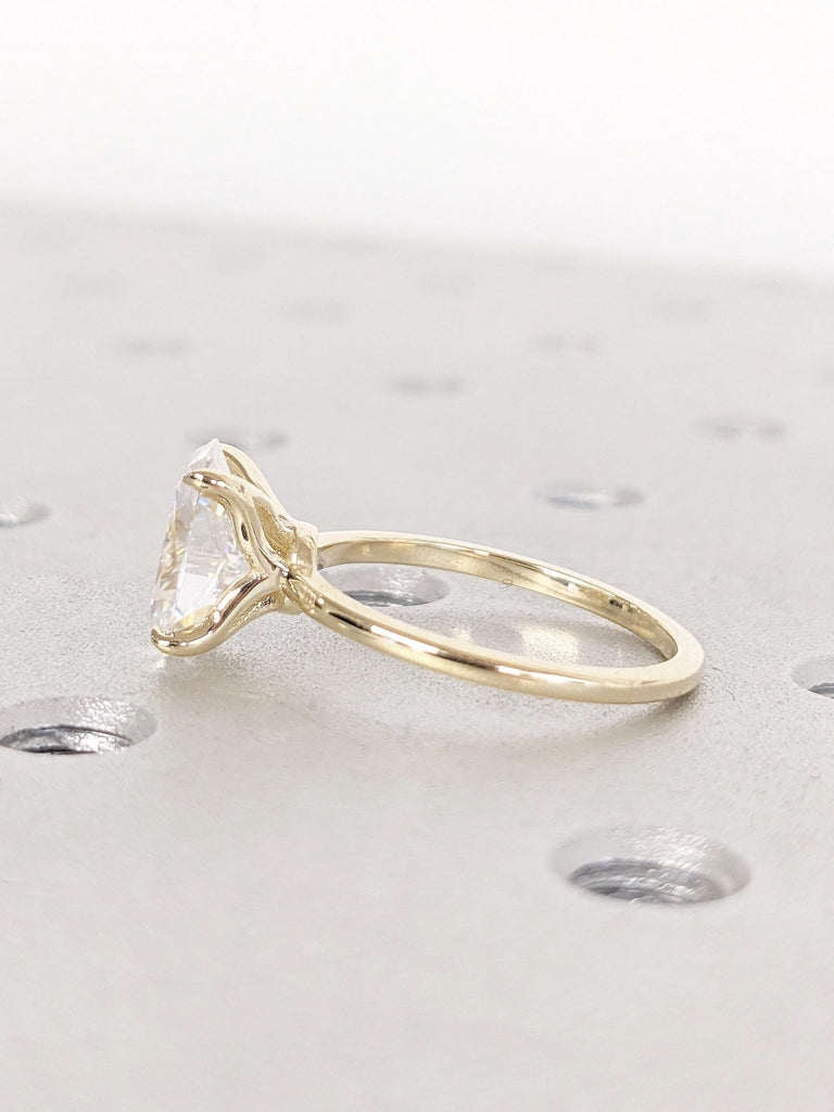 14K Yellow Gold Moissanite | 4 Prong Dainty Minimalist Oval Engagement Rings for Women | Minimalist Oval Solitaire Ring | Anniversary Gift