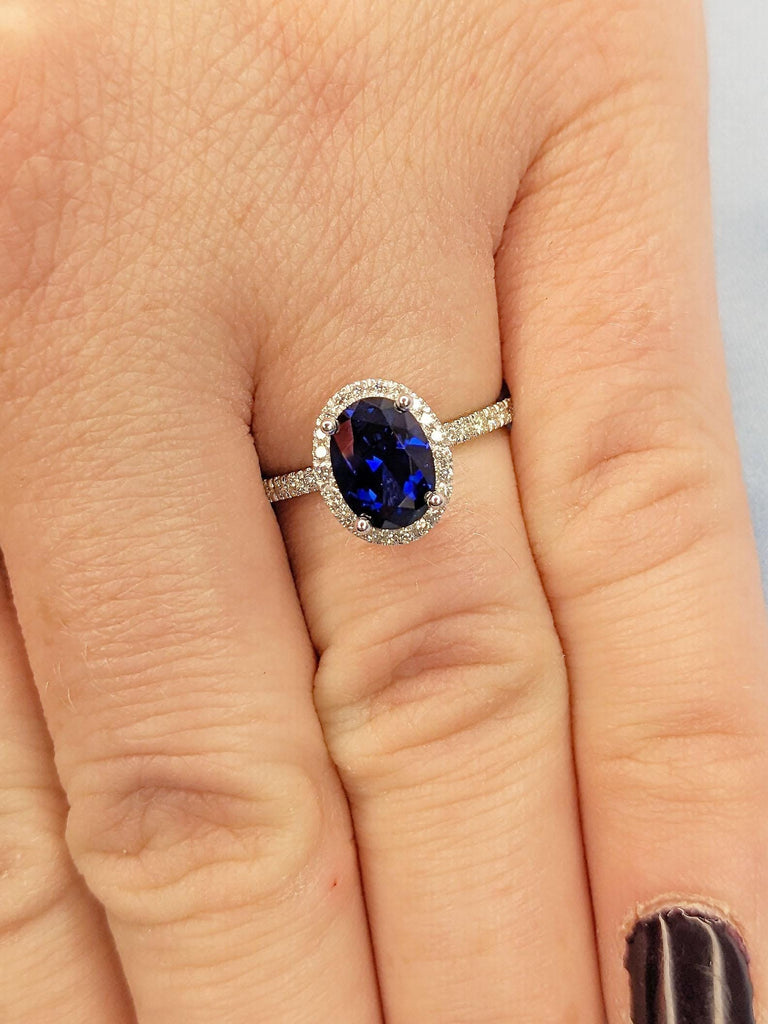 Sapphire and Diamond Engagement Rings for Women | September Birthstone Ring | Wedding Anniversary Gift for Wife