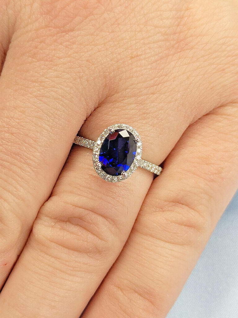 1 Carat Oval Sapphire and Lab Diamond Halo Ring | Engagement Ring