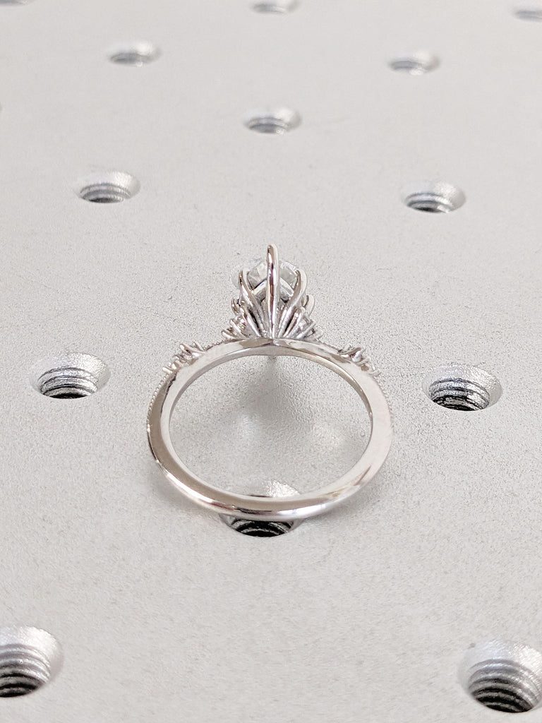 Art Deco Promise Ring for Her | Platinum Moissanite Ring | 1.5, 2, 2.5 Carat Moissanite Engagement Ring | Marquise cut Ring | Vintage Rings