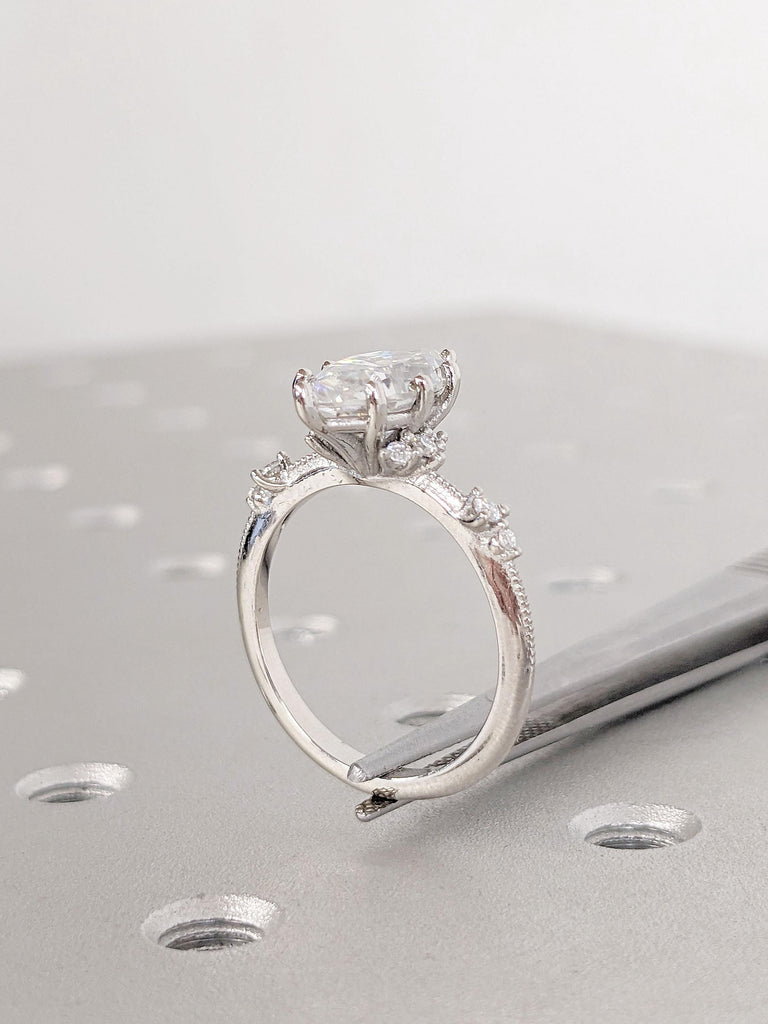 Art Deco Promise Ring for Her | Platinum Moissanite Ring | 1.5, 2, 2.5 Carat Moissanite Engagement Ring | Marquise cut Ring | Vintage Rings