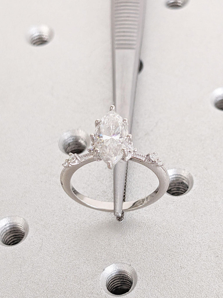 Best Man Made Diamond Ring | Certified IGI Diamond Engagement Ring | Vintage Milgrain Wedding Band | Platinum Woman Bridal Jewelry