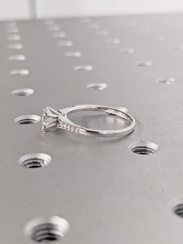 Heart Moissanite Ring | 14K White Gold Milgrain Engagement Ring | Anniversary Ring | Art Deco Heart Ring | Anniversary Gift | Heart Jewelry