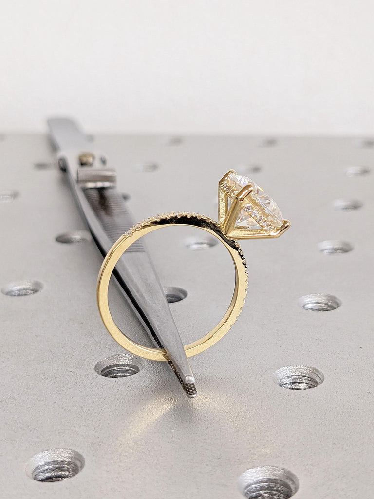 18K Yellow Gold Natural Diamond Hidden Halo Promise Ring for Her | Minimalist Bridal Jewelry