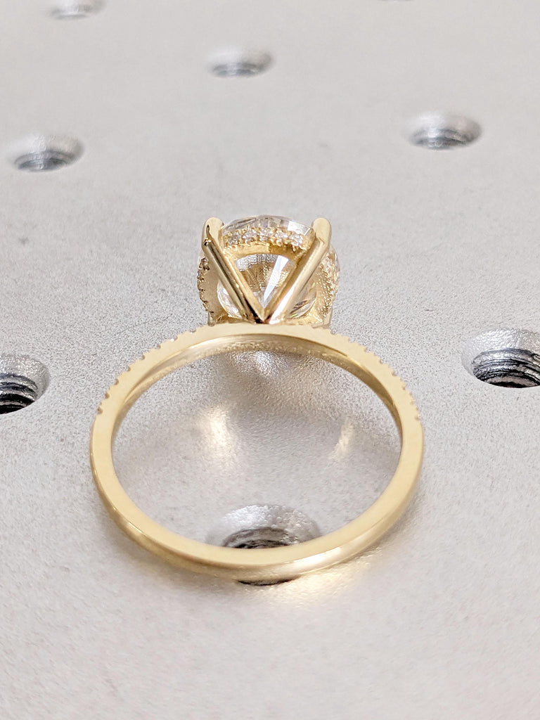 18k Solid Gold Engagement Ring for Her | Round VVS Moissanite Ring | Hidden Halo Diamond Ring | Diamond Eternity Band | Simple Promise Ring