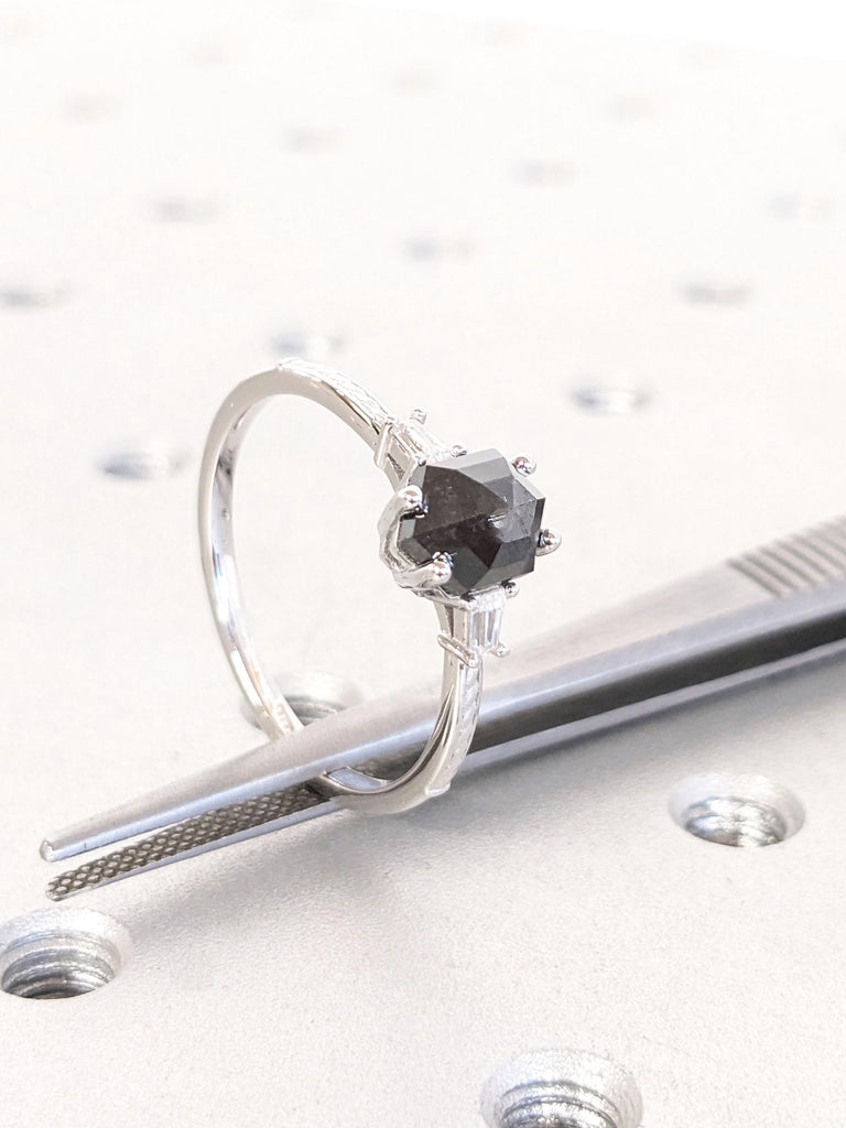 Hexagon Cut Engagement Ring | 1.5 Carat, 2CT Natural Black Diamond Stone Ring | White Gold Promise Ring | Hexagon Cut Diamond | Gift For Her
