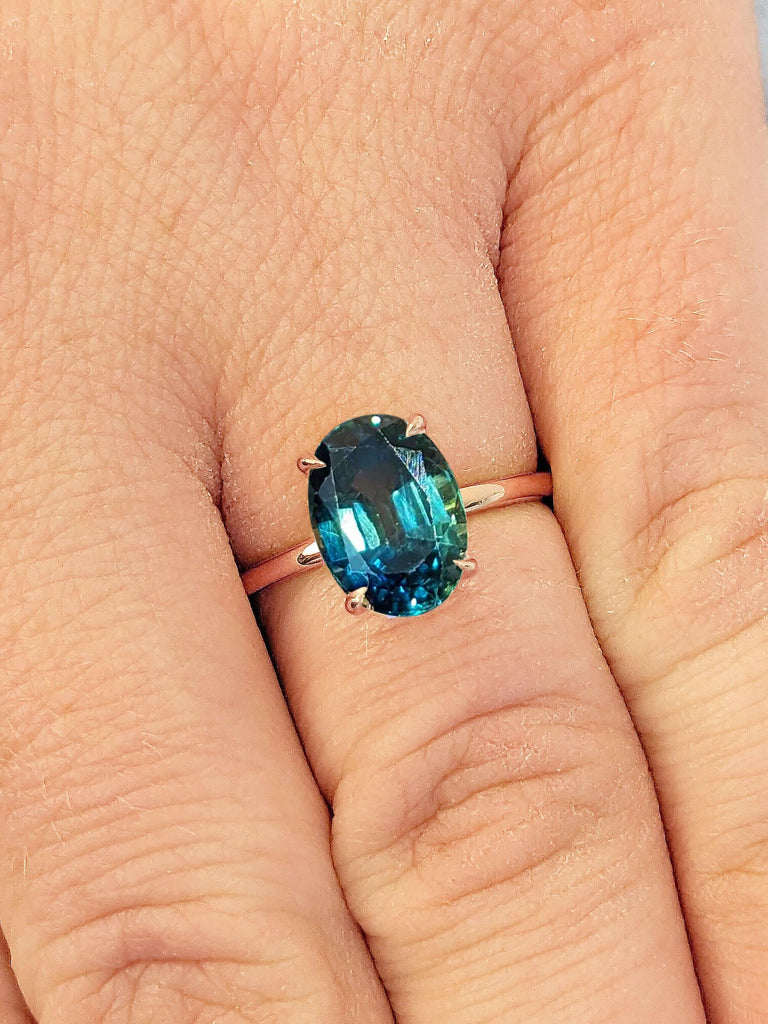 14k Rose Gold Engagement Ring | Oval Engagement Ring | Teal Sapphire Promise Ring