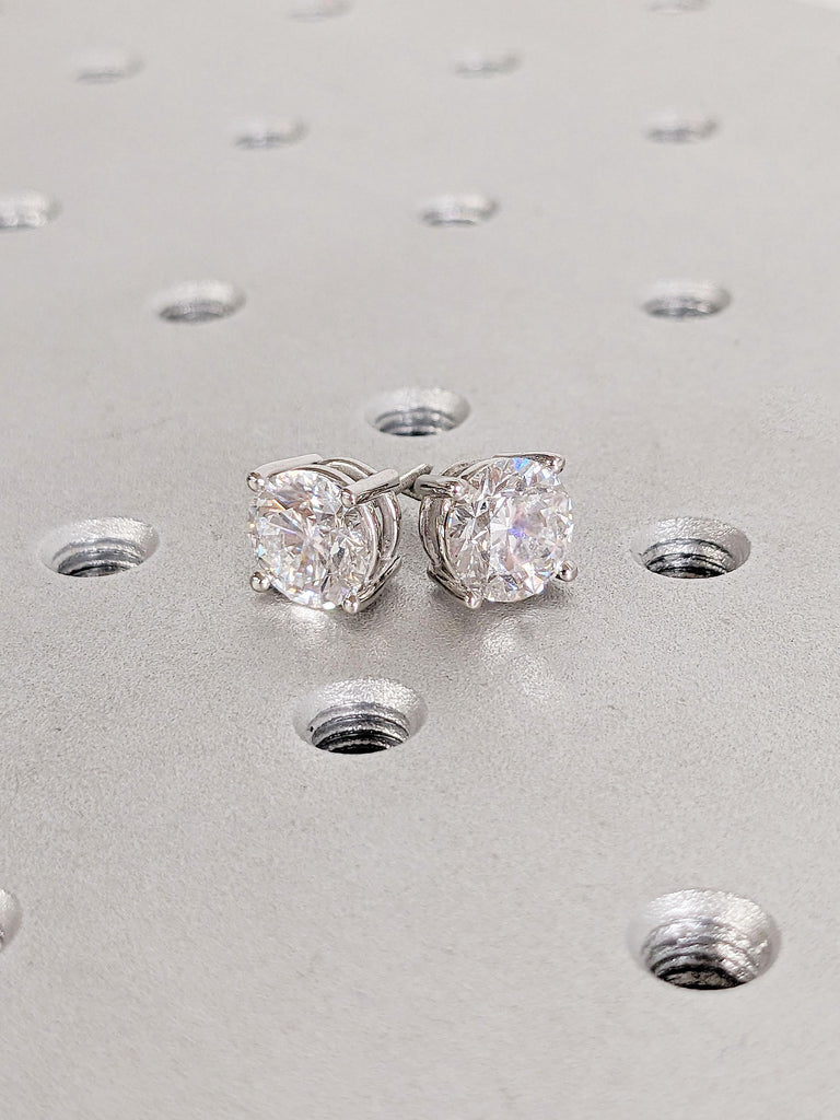 Moissanite Stud Earrings - Platinum, White Gold, Rose Gold or Yellow Gold Earrings - 4 Prong Basket Setting - Daily Earrings - Gift for Her