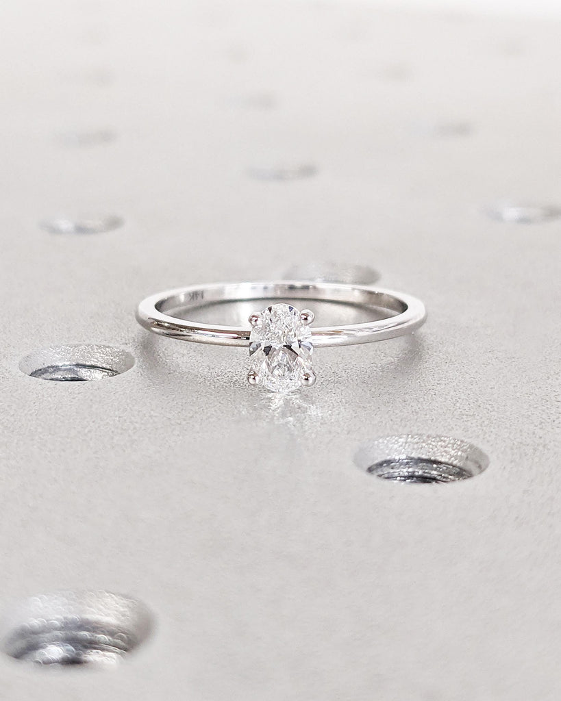 Petite Oval Lab Diamond Ring, Thin Band Oval Engagement Ring, 14K Gold Solitaire Ring, Minimalist Wedding Ring, Dainty Promise Ring For Her