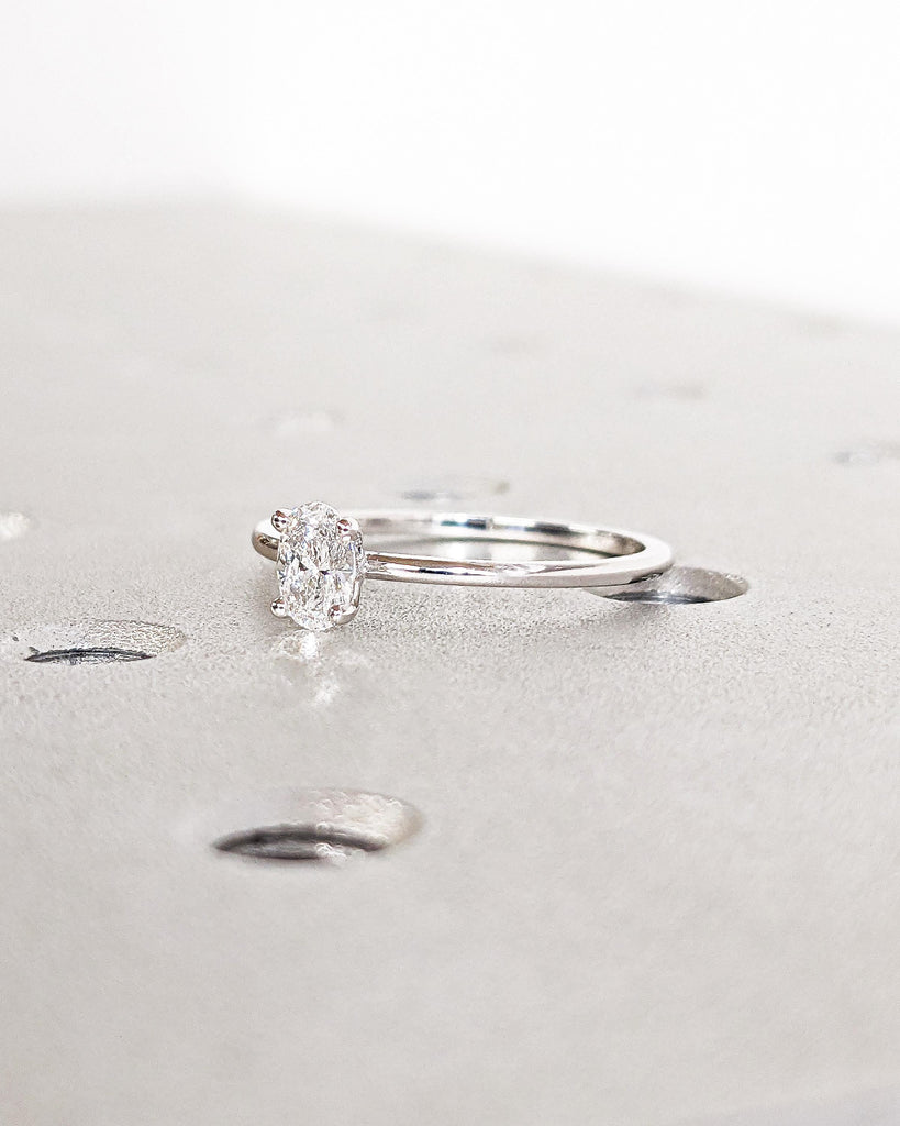 Petite Oval Lab Diamond Ring, Thin Band Oval Engagement Ring, 14K Gold Solitaire Ring, Minimalist Wedding Ring, Dainty Promise Ring For Her
