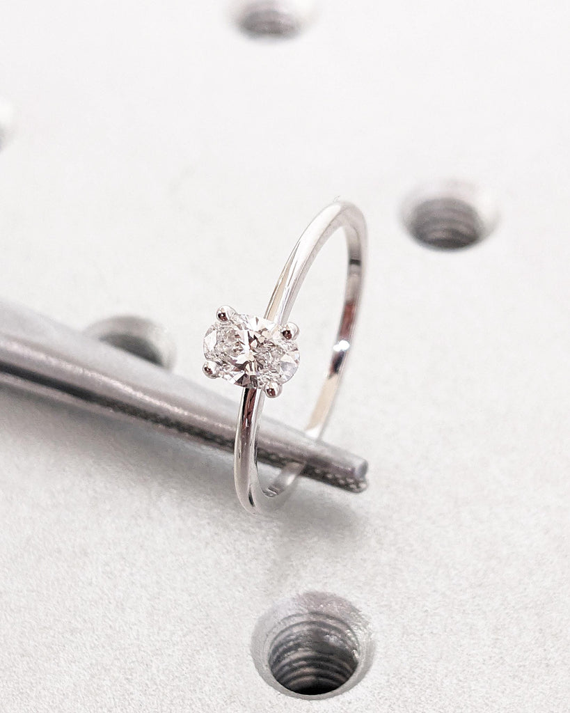 Petite Oval Lab Diamond Ring, Thin Band Oval Engagement Ring, 14K Gold Solitaire Ring, Minimalist Wedding Ring, Dainty Promise Ring For Her