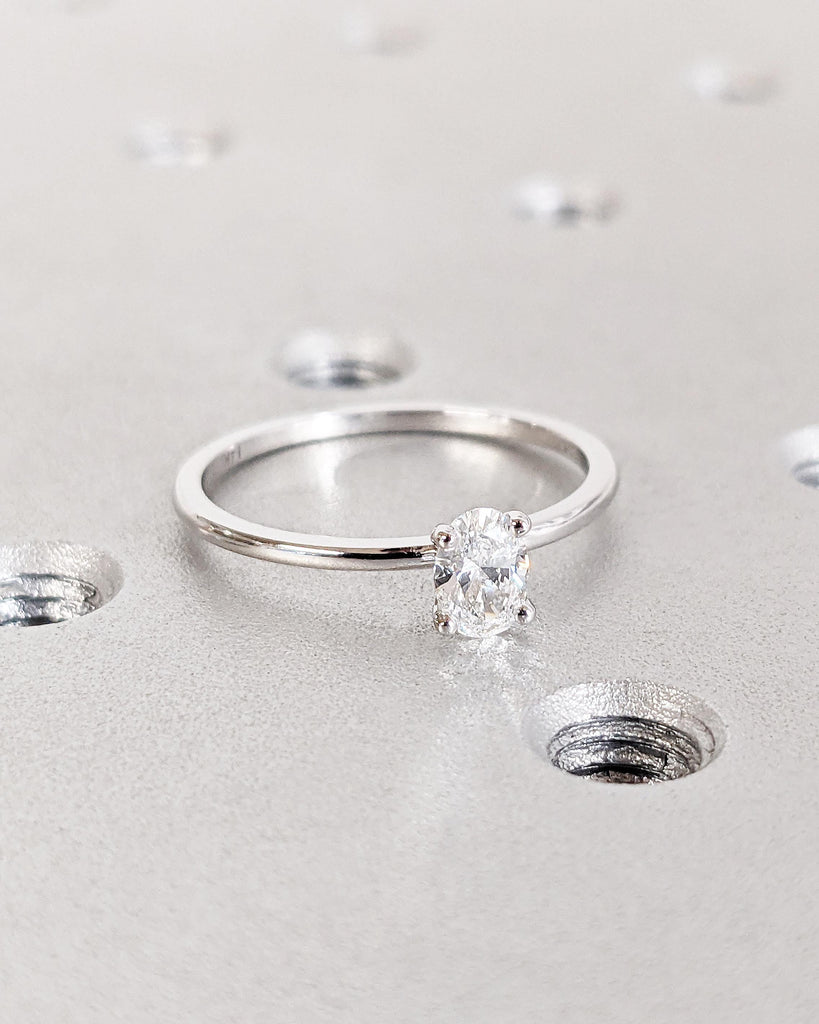 Petite Oval Lab Diamond Ring, Thin Band Oval Engagement Ring, 14K Gold Solitaire Ring, Minimalist Wedding Ring, Dainty Promise Ring For Her