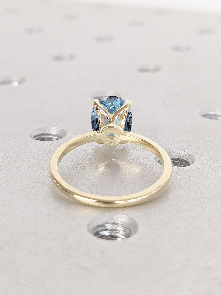 Oval Lab Aquamarine Solitaire Ring | Solid 14k 18k Gold Engagement Band | Women Proposal Ring | Dainty Minimalist Classsic Yellow Rose White