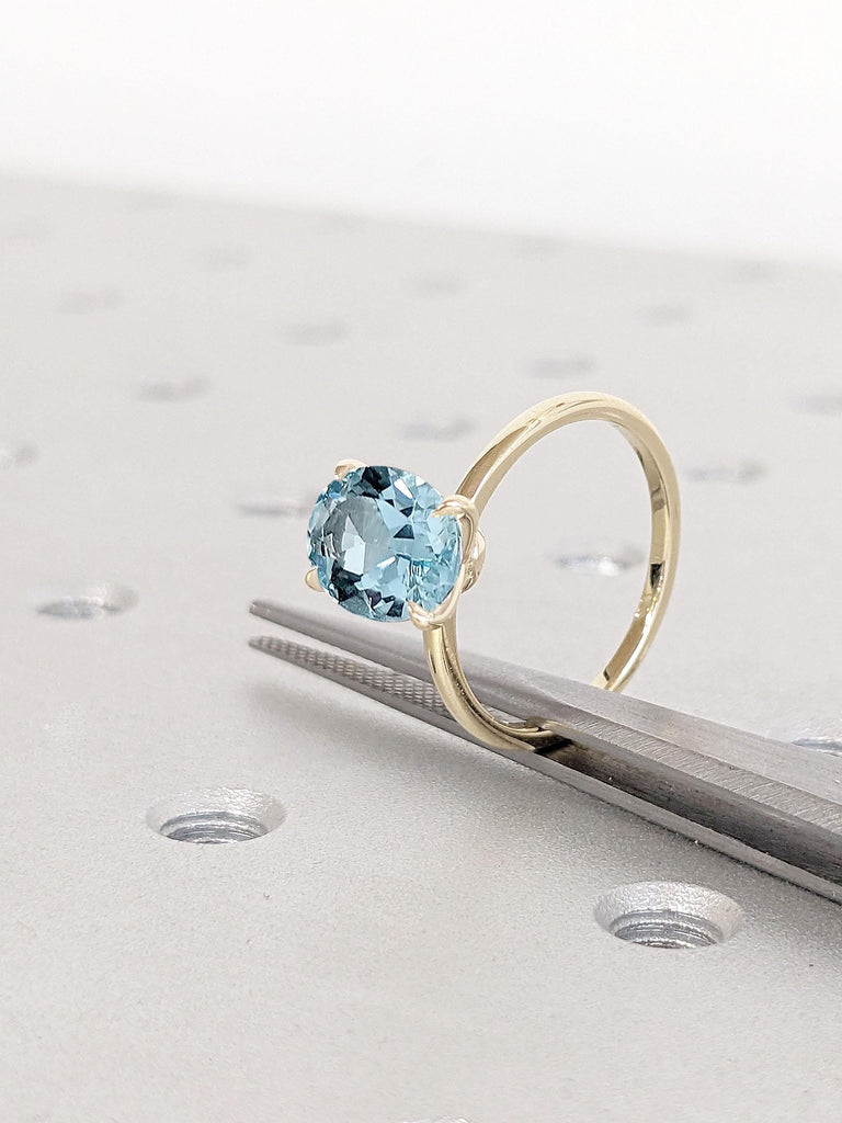 2 Carat Oval Lab Created Aquamarine Solitaire Ring | Engagement Ring, 14k 18K Gold Rings for Women