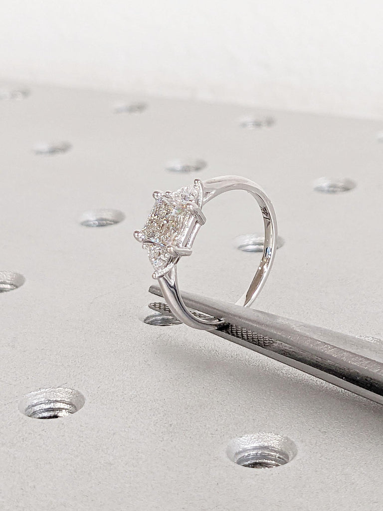 1ct, 1.5ct Certified Man Made Diamond Princess cut Engagement Ring | 14k Solid White Gold Ring | Unique Triangle Diamond and Moissanite Ring