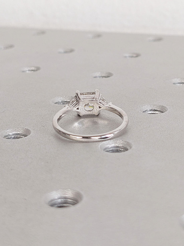 Square Lab Created Diamond Ring | 14K Yellow Gold Rings for Women | Three Stone Diamond Engagement Ring | Dainty Promise Anniversary Ring