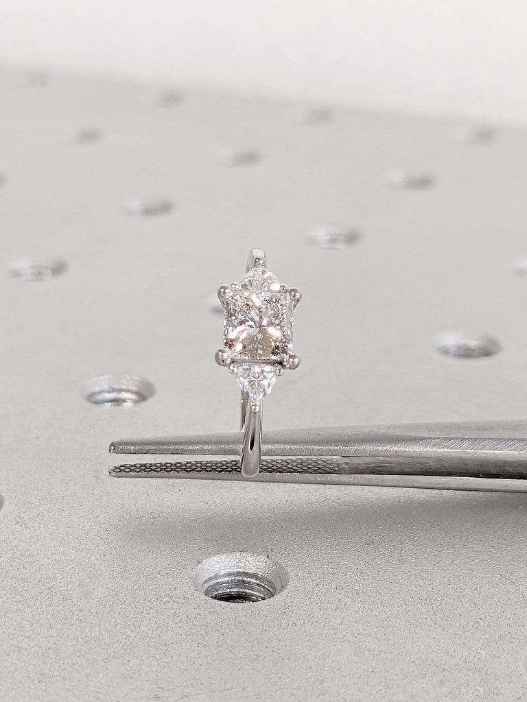 1ct, 1.5ct Certified Man Made Diamond Princess cut Engagement Ring | 14k Solid White Gold Ring | Unique Triangle Diamond and Moissanite Ring
