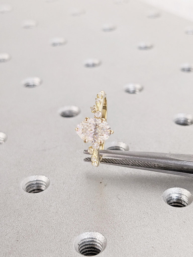 0.5-4ct Oval Cut Moissanite Ring, Dainty 14k Yellow Gold Wedding Ring, Art Deco Moissanite Engagement Ring, Unique Anniversary Gift for Wife