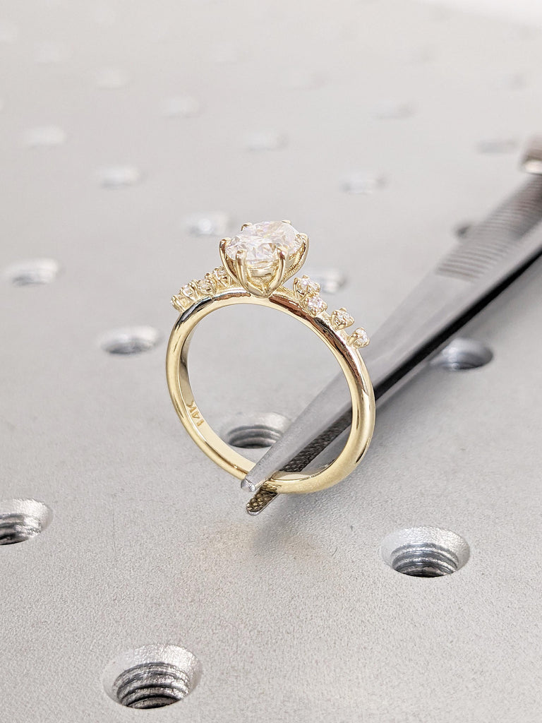 0.5-4ct Oval Cut Moissanite Ring, Dainty 14k Yellow Gold Wedding Ring, Art Deco Moissanite Engagement Ring, Unique Anniversary Gift for Wife