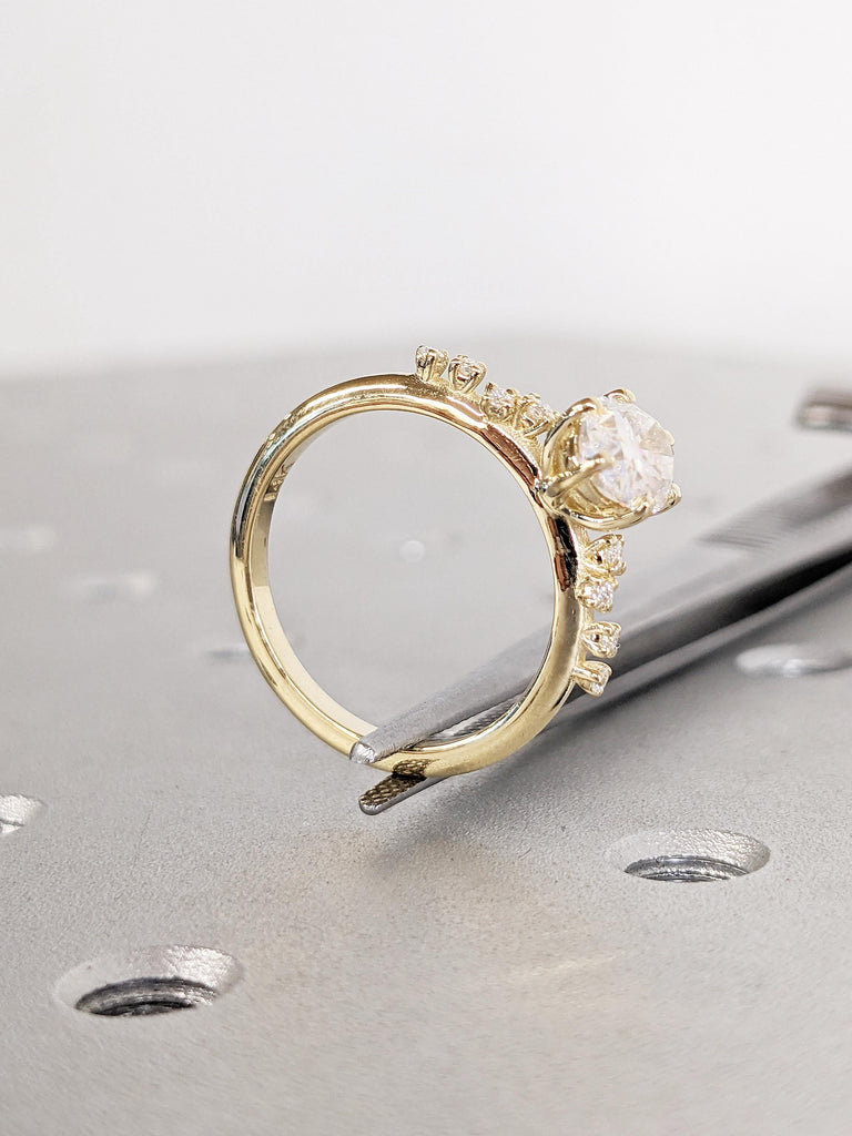 0.5-4ct Oval Cut Moissanite Ring, Dainty 14k Yellow Gold Wedding Ring, Art Deco Moissanite Engagement Ring, Unique Anniversary Gift for Wife