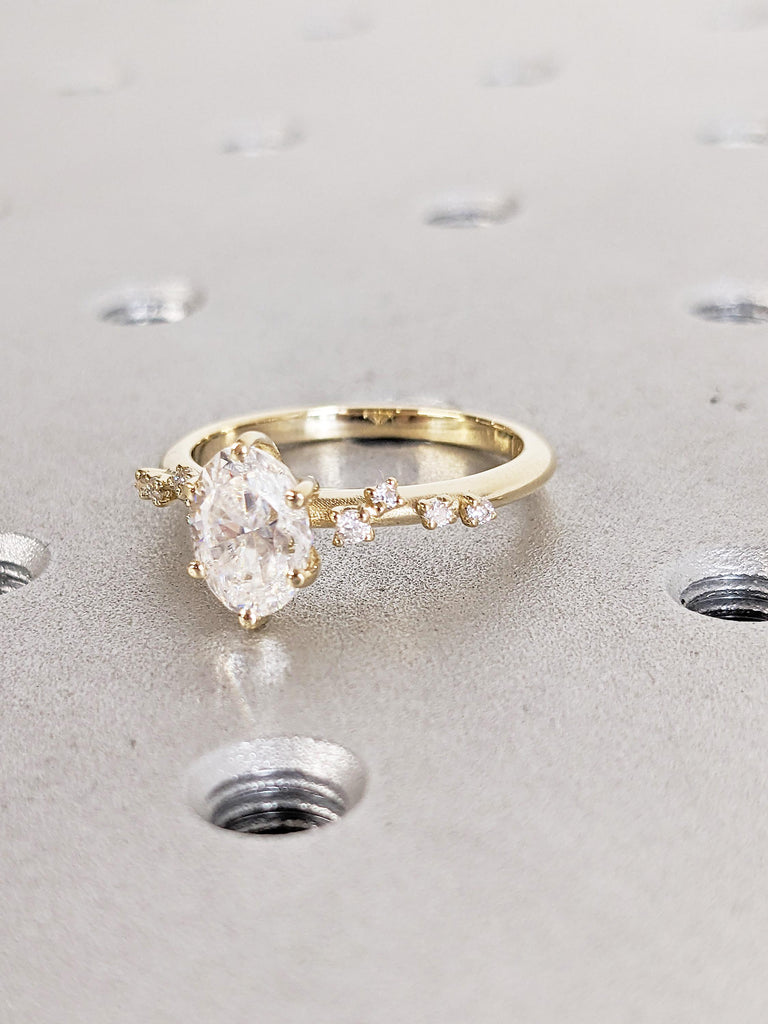 0.5-4ct Oval Cut Moissanite Ring, Dainty 14k Yellow Gold Wedding Ring, Art Deco Moissanite Engagement Ring, Unique Anniversary Gift for Wife