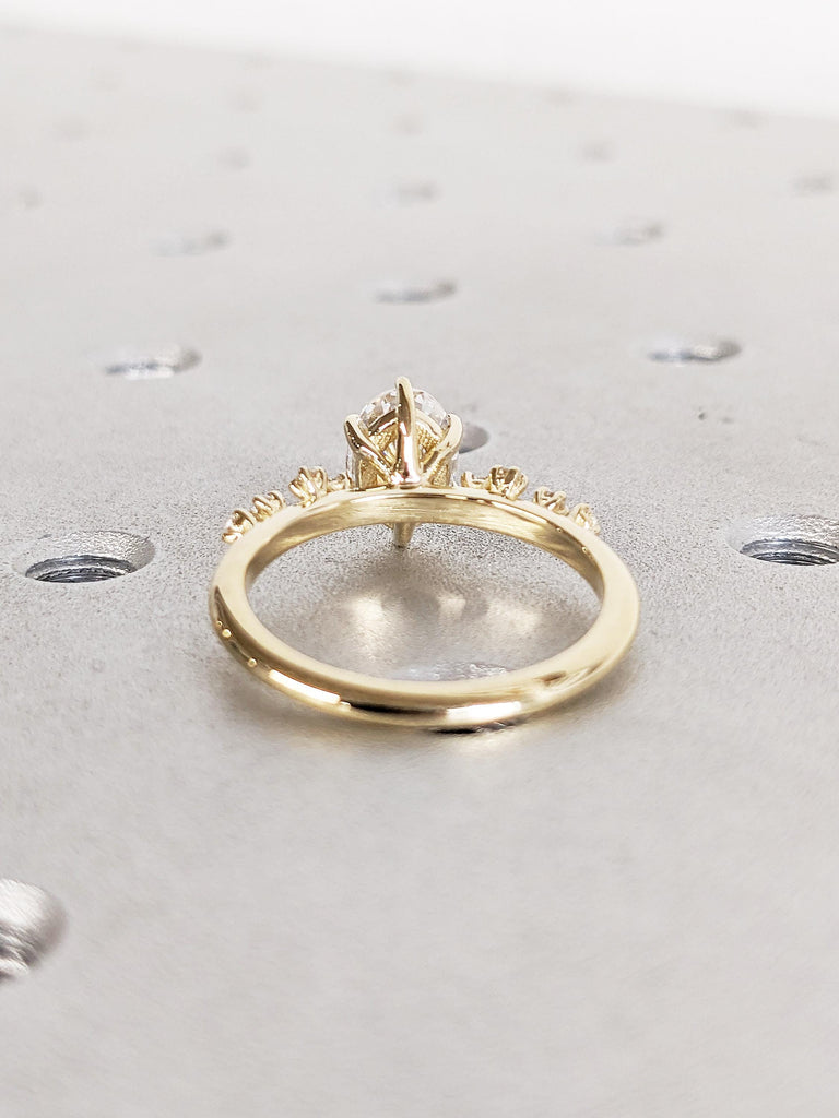 0.5-4ct Oval Cut Moissanite Ring, Dainty 14k Yellow Gold Wedding Ring, Art Deco Moissanite Engagement Ring, Unique Anniversary Gift for Wife