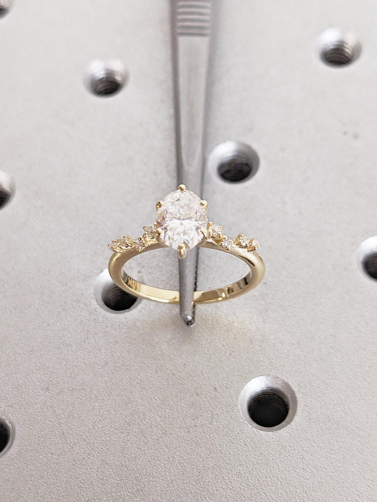0.5-4ct Oval Cut Moissanite Ring, Dainty 14k Yellow Gold Wedding Ring, Art Deco Moissanite Engagement Ring, Unique Anniversary Gift for Wife