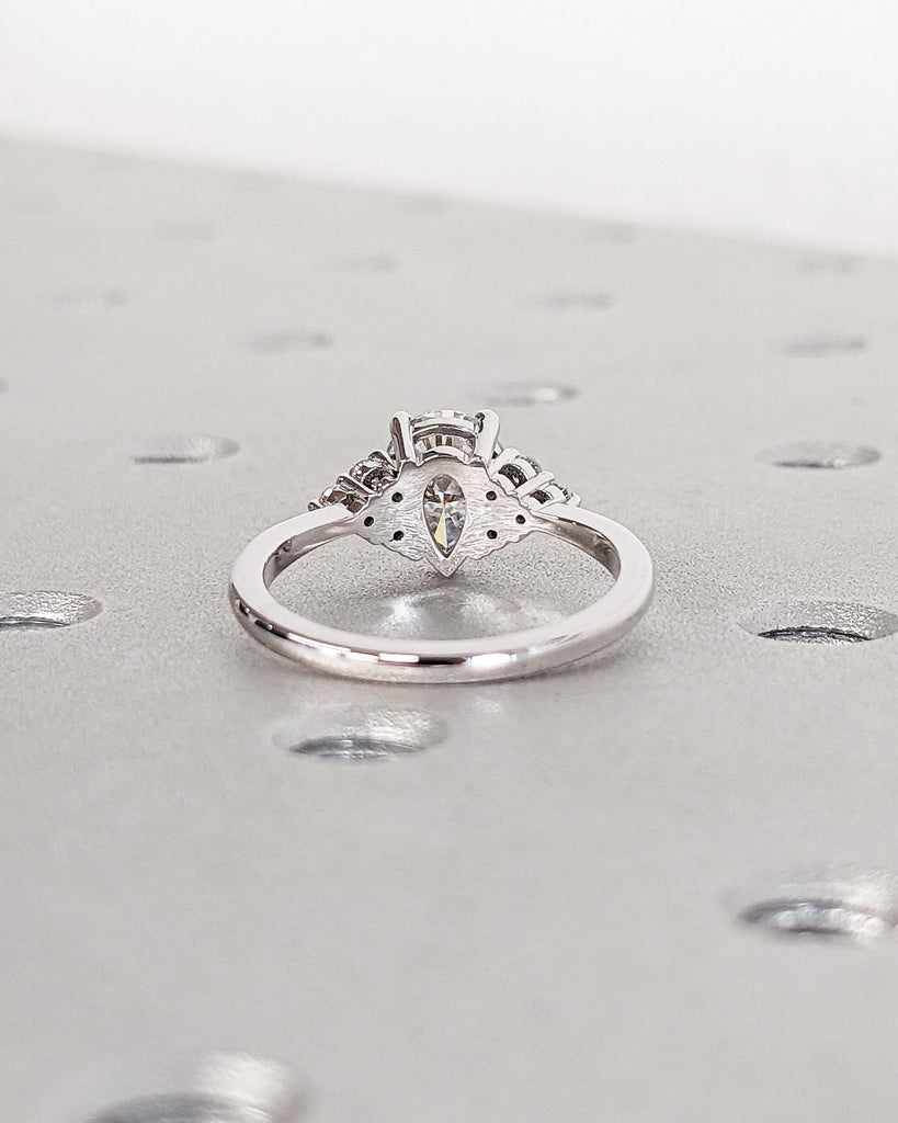 Vintage Pear Moissanite Engagement Ring, Unique Art Deco Diamond Cluster Ring, White Gold Engagement Ring for Women Wedding Anniversary Ring
