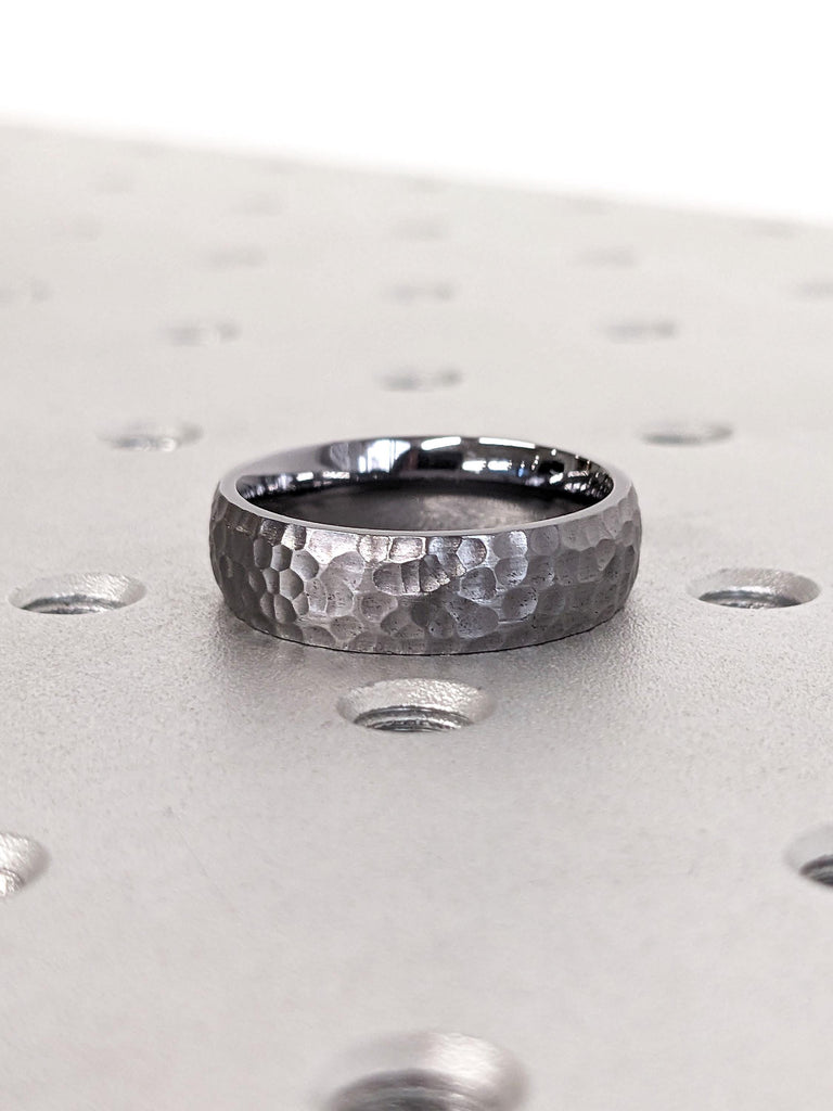 6mm Tantalum Wedding Band, Hammered Grey Ring, Dark Blue Grey Minimalist Tantalum Ring, Hypoallergenic Men’s Ring